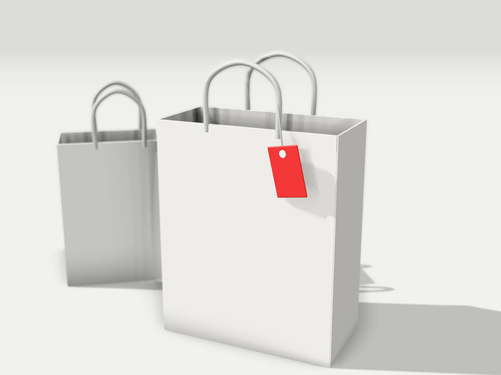 Illustration: two paper bags, one with a red tag.