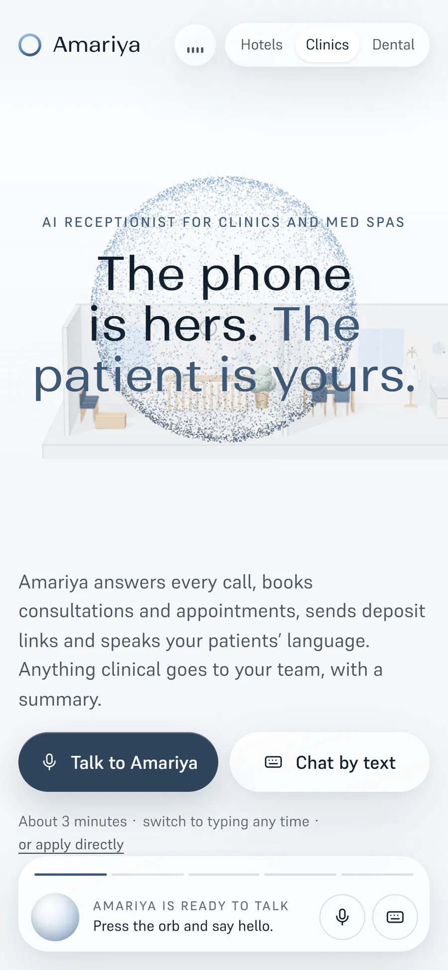 Amariya's aesthetics clinics page on a phone