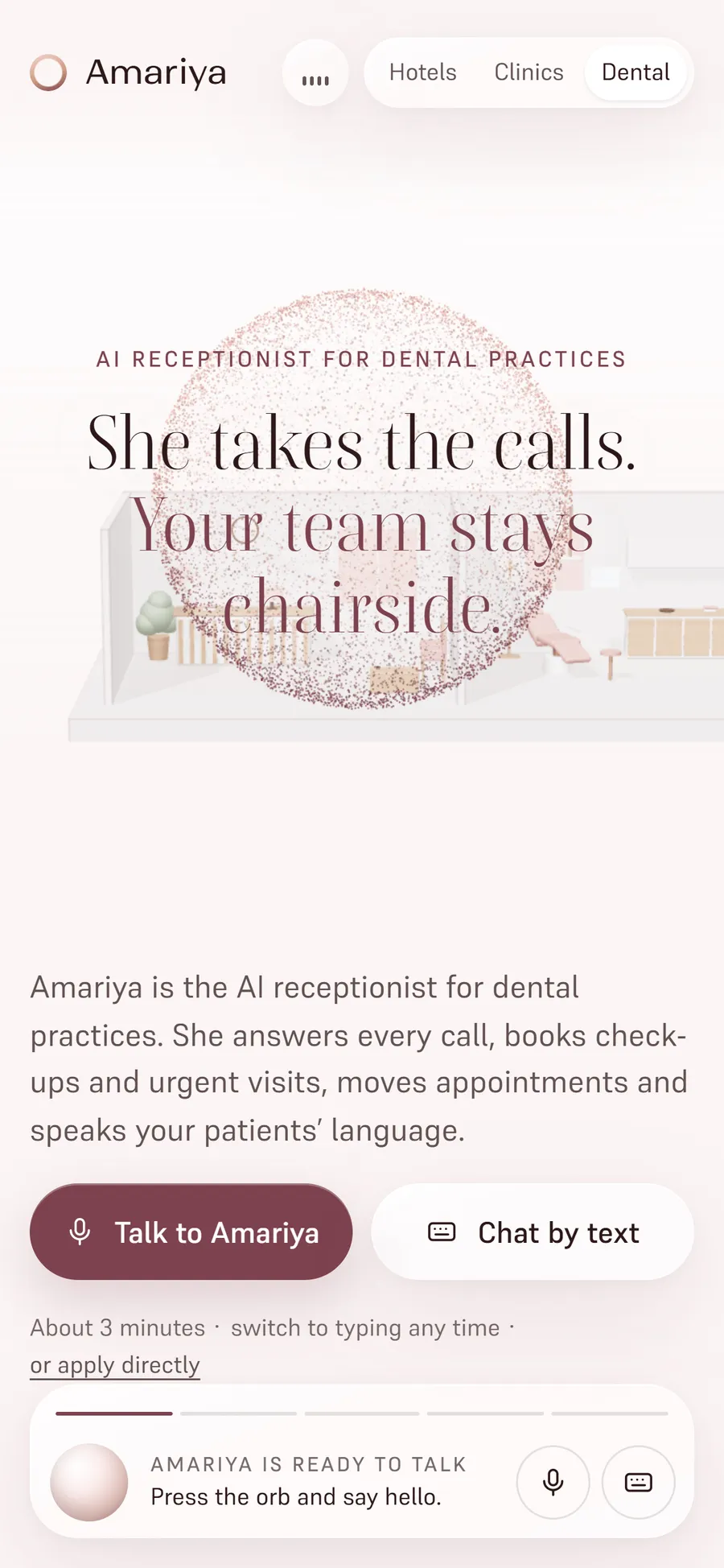 Amariya's dental clinics page on a phone