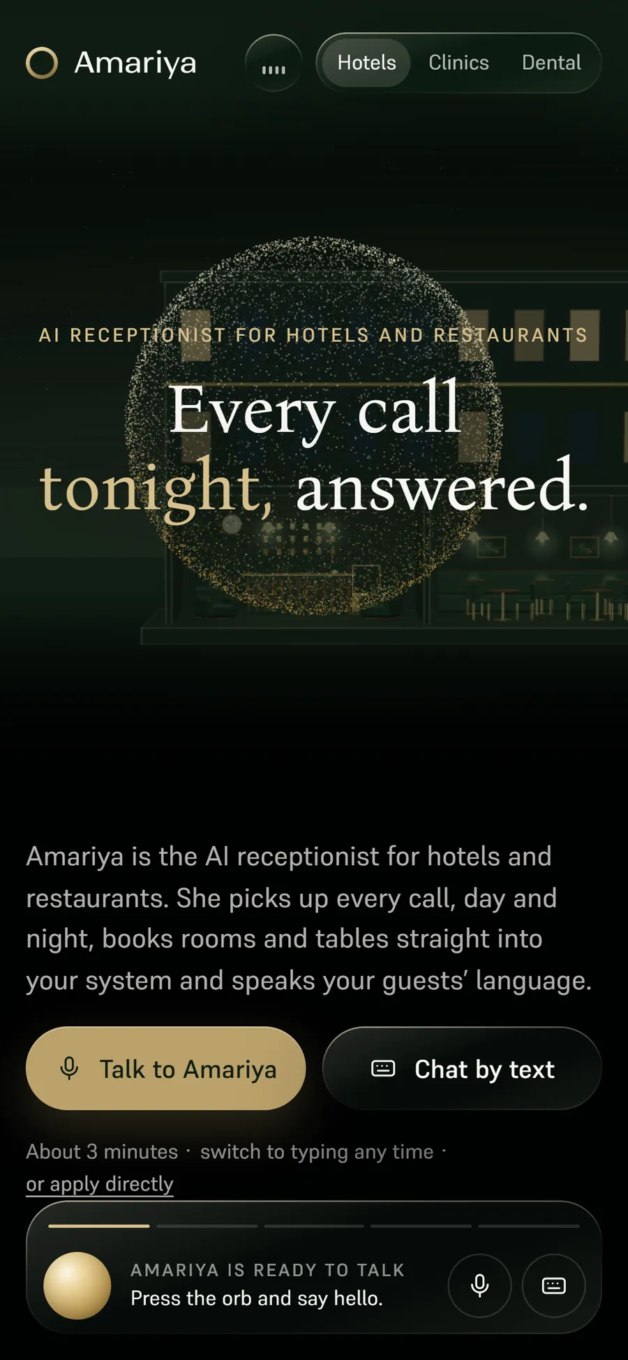 Amariya's hotels page on a phone