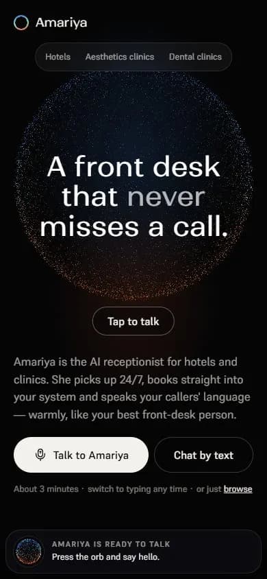 The Amariya home page on a phone