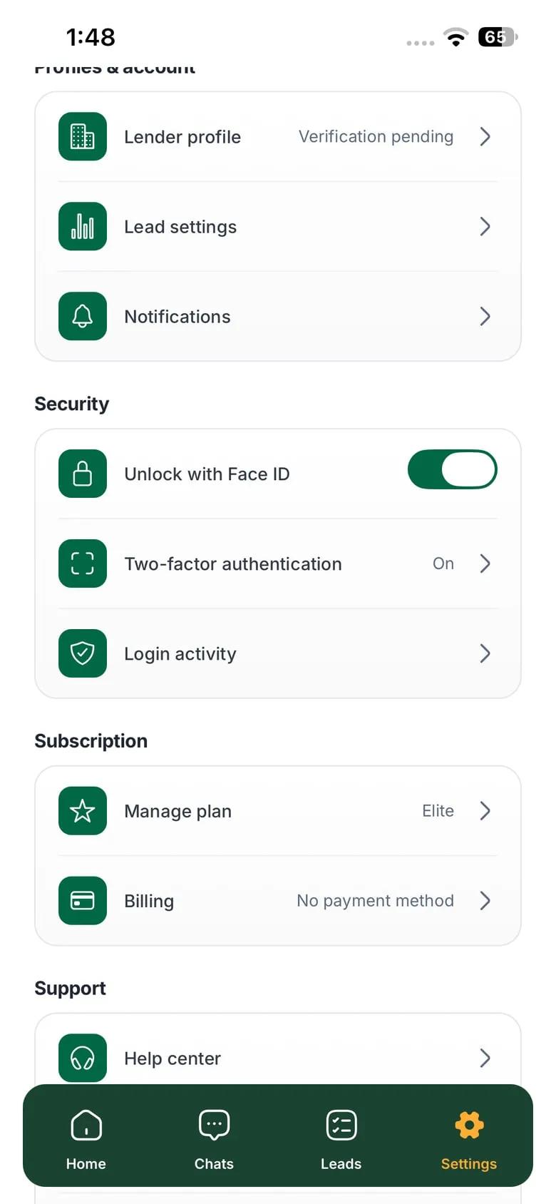 iFund security settings