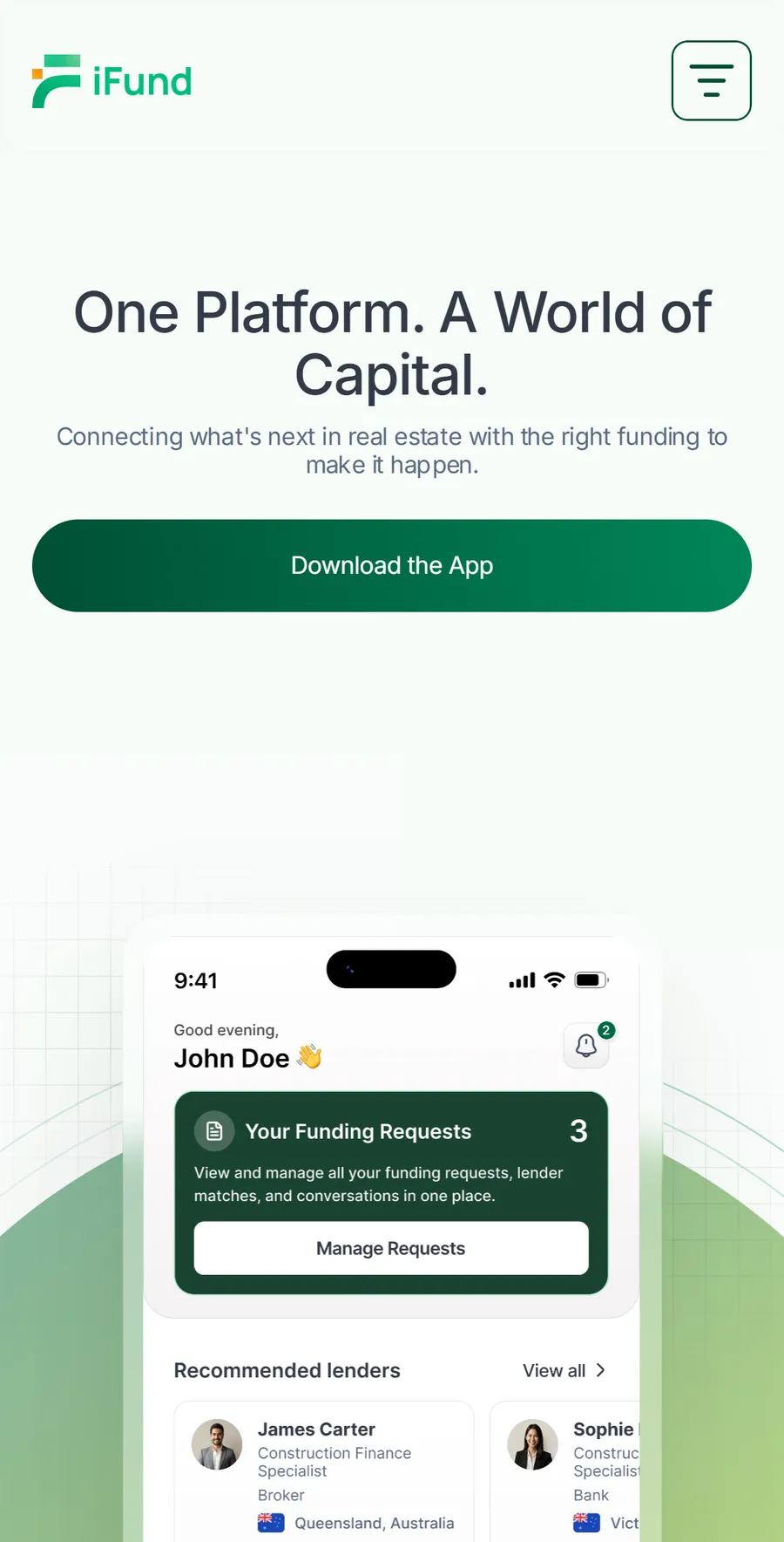 The iFund home page on a phone